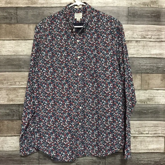 J Crew Classic Stretch Floral Button Up Shirt Men’s L Blue Red Cotton Blend - Picture 3 of 8